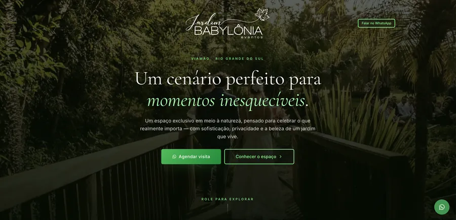 Landing page do Jardim Babylônia Eventos