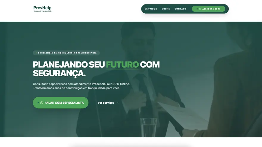 Site institucional da PrevHelp Consultoria Previdenciária