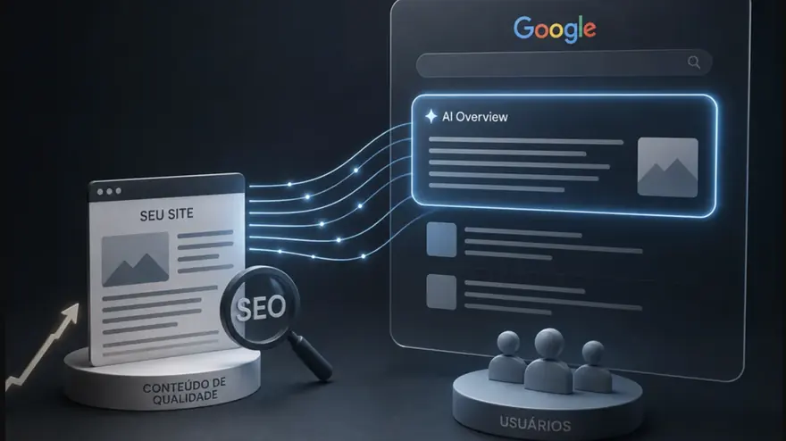 Site aparecendo nos resultados e no AI Overview do Google