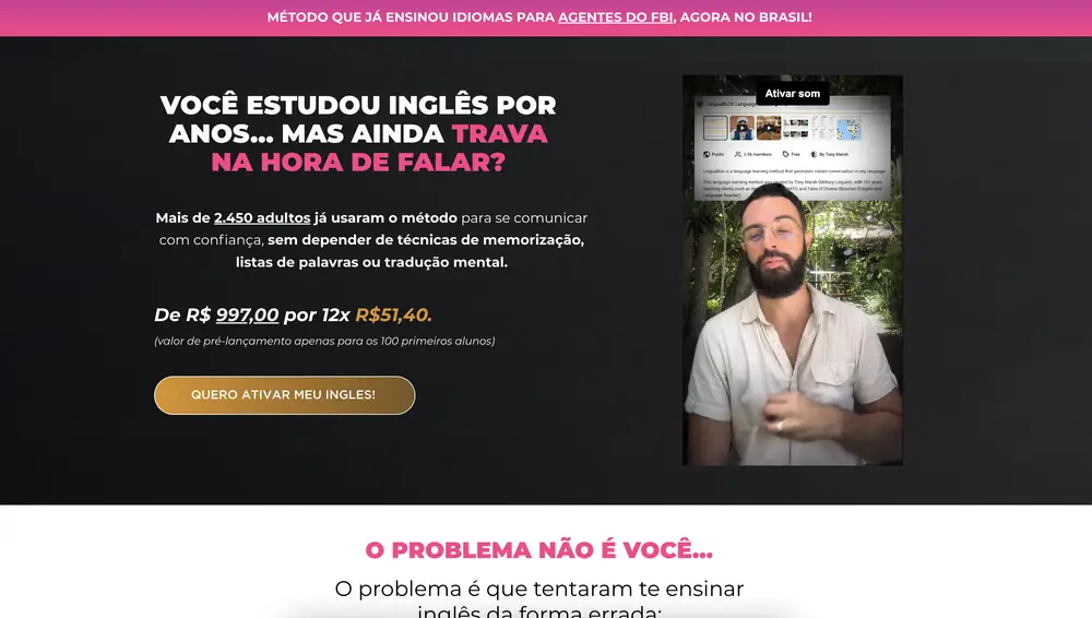 Página de vendas do LinguaBlox