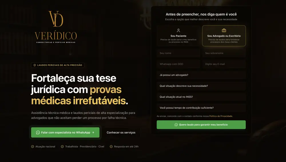 Site da Verídico Perícias